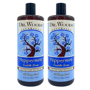 Pure Peppermint Liquid Castile Soap with Organic Shea Butter, 32 Ounce (Pack of 2) Bath Additives Dr. Woods Pack of 2 