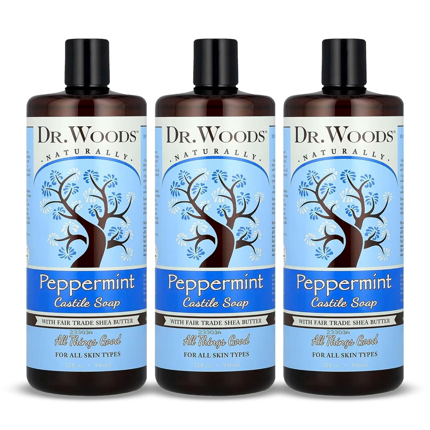 Pure Peppermint Liquid Castile Soap with Organic Shea Butter, 32 Ounce (Pack of 2) Bath Additives Dr. Woods Pack of 3 