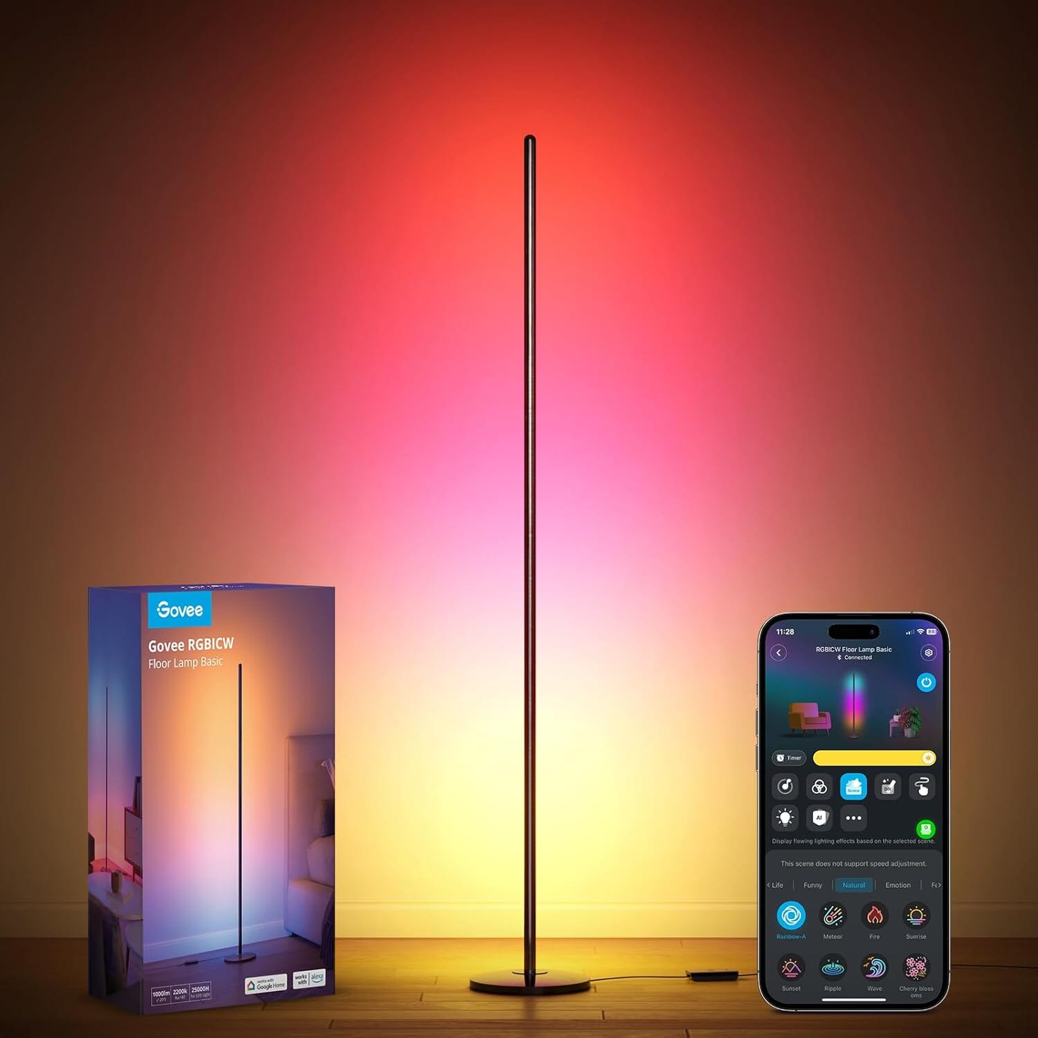 RGBIC LED Floor Lamp, 1000 Lumen Smart Modern Floor Lamp / Black Floor Lamps OwensAssetFund Gifts 