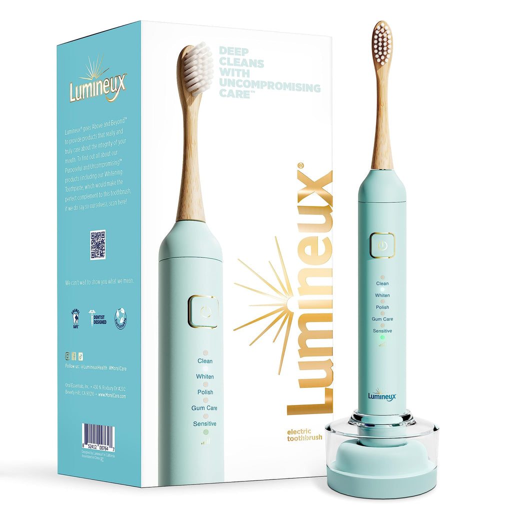 Sonic Electric Toothbrush for Adults - Bamboo Heads - Crystalline (Light Blue) Beauty Lumineux 